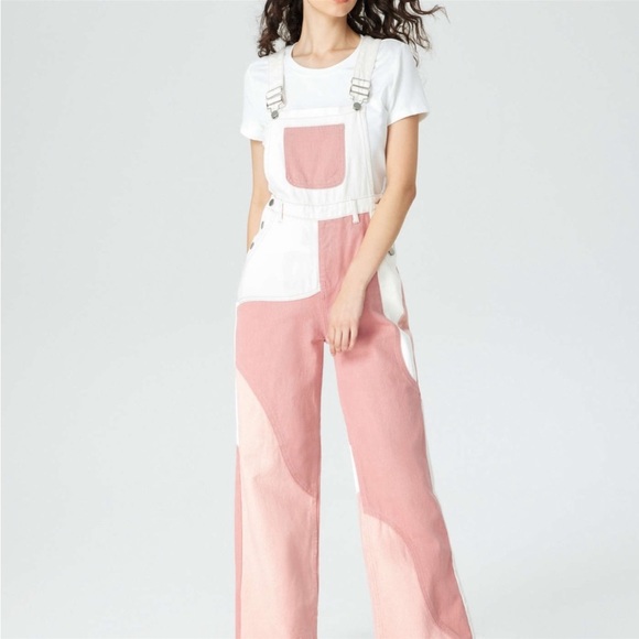 Cider Pants - Cider Denim Patchy Pink Denim Pinafore Wideleg Overalls